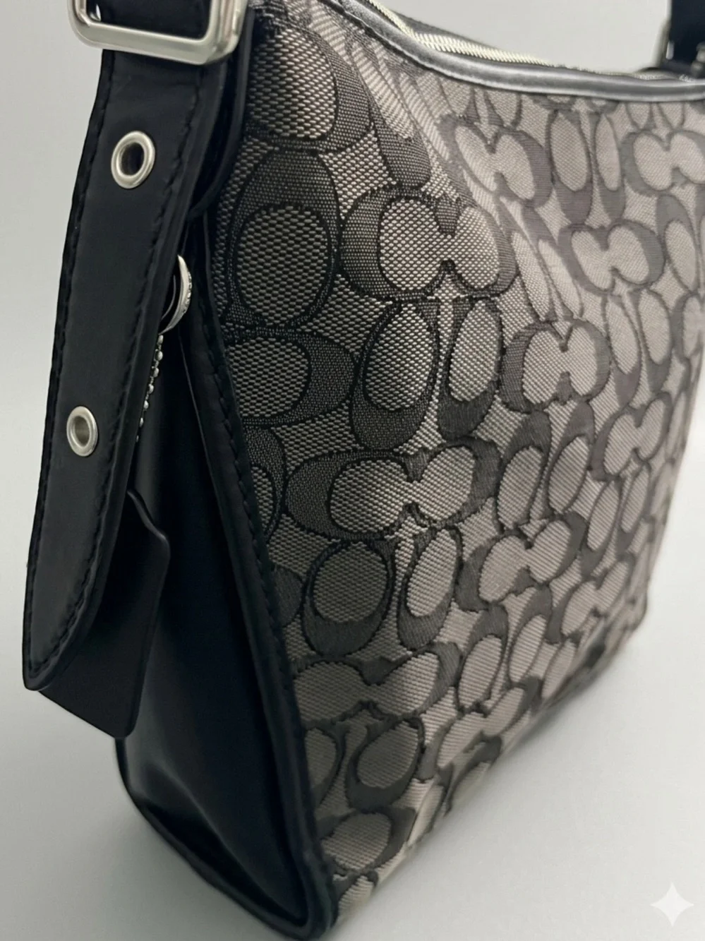 Coach Signature Jacquard Small Dufflette Crossbody Bag Black Grey 25697